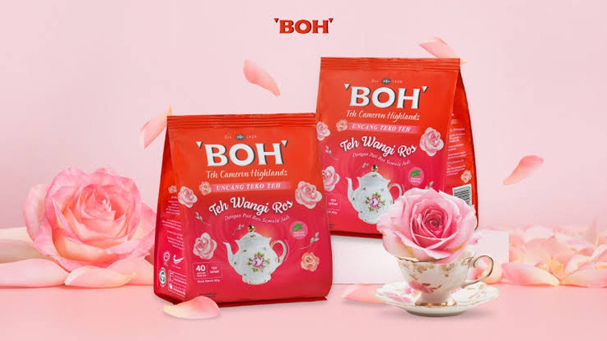 Kemasan teh BOH Cameron Highlands berbagai varian dalam kotak warna-warni