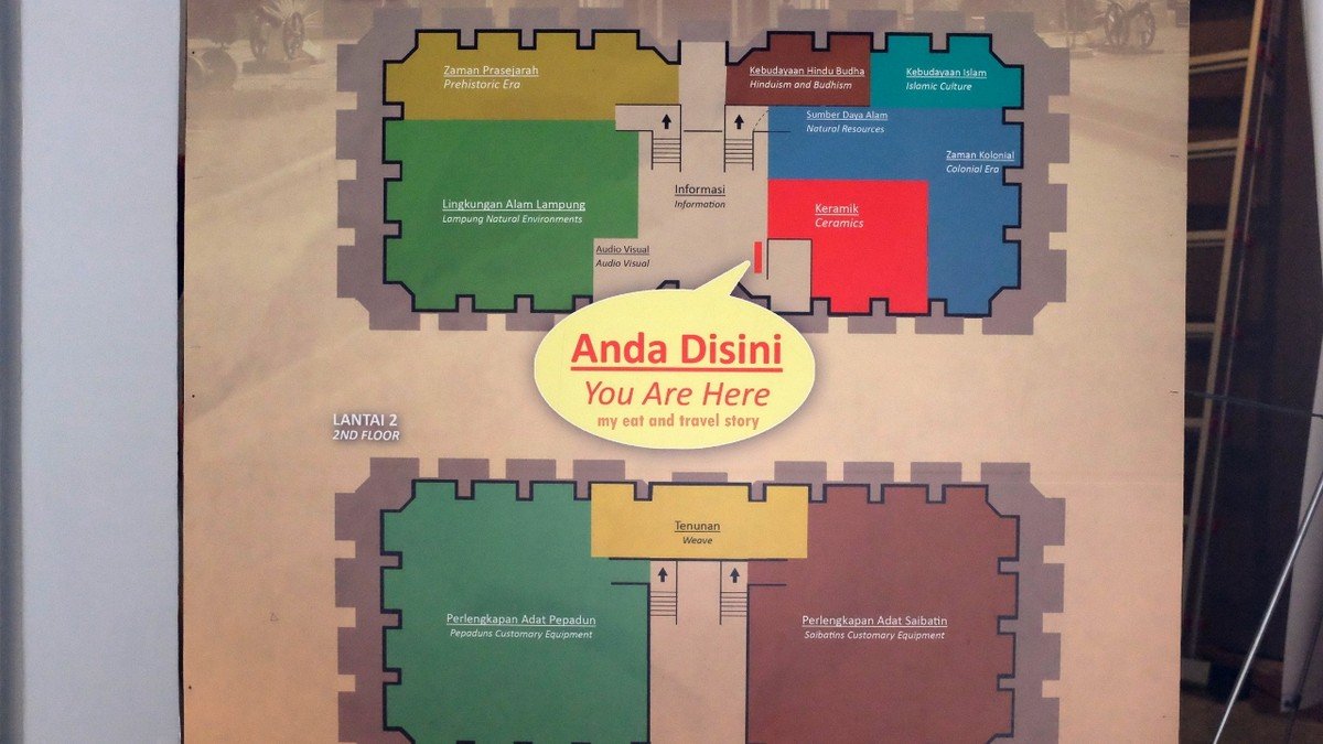 Layout halaman Museum Lampung dengan posisi Nuwo Sesat di bagian depan dan gedung museum utama di belakang